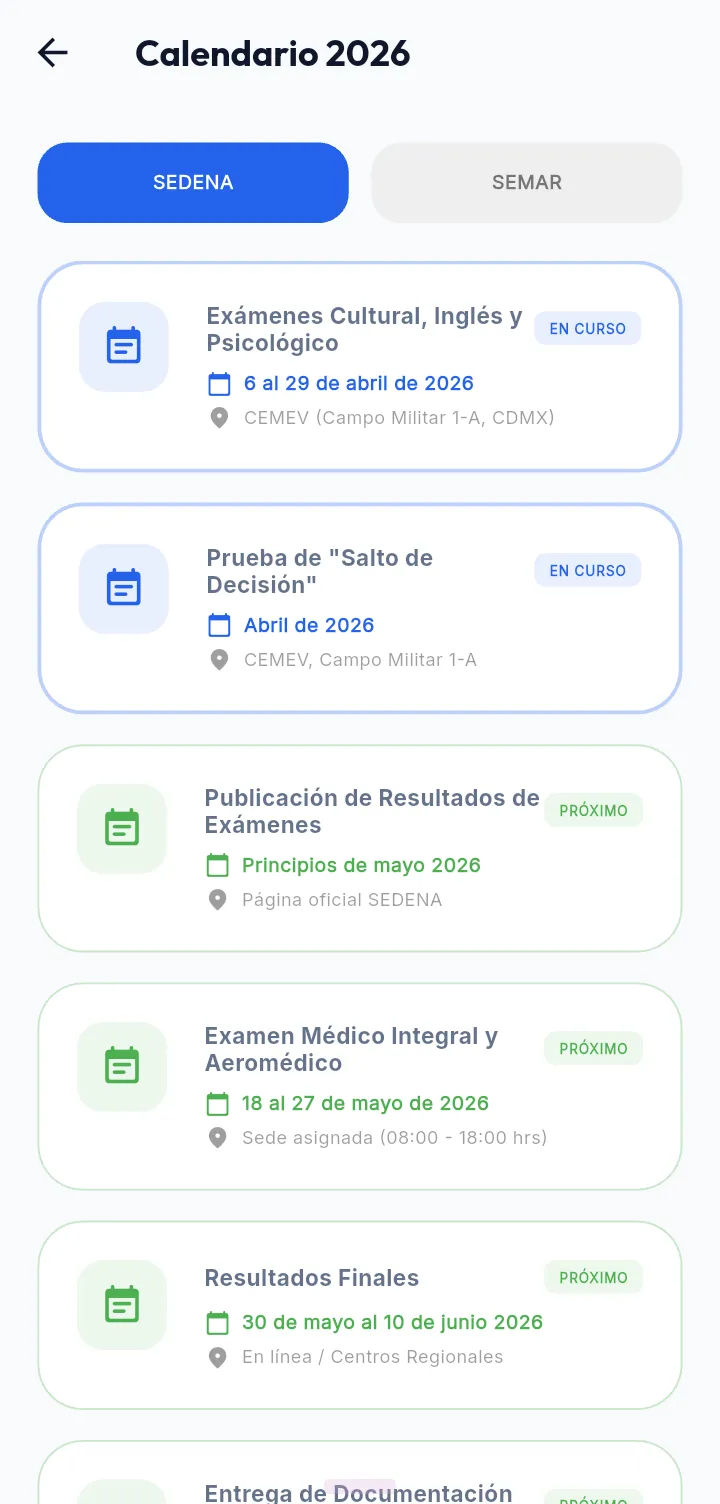 Calendario 2026 en la app