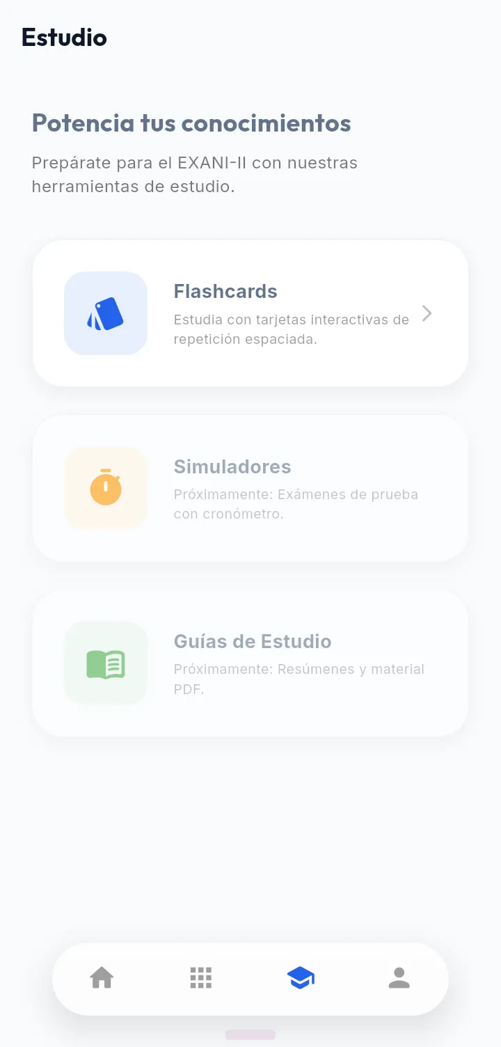 Pantalla módulo de estudio