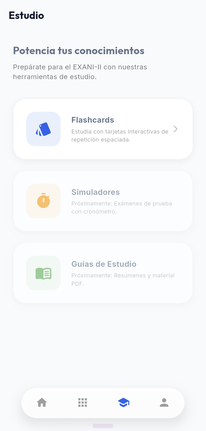 Pantalla módulo de estudio